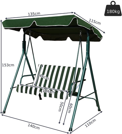 2 Seaters Garden Swing Chair with Adjustable Canopy-Green