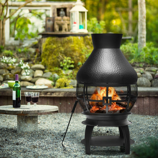 Patio Fire Pit with Coal Burning Heater and 2-piece Log Grate