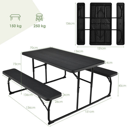 Foldable Picnic Table Bench Set with Anti-slip Pads-Black