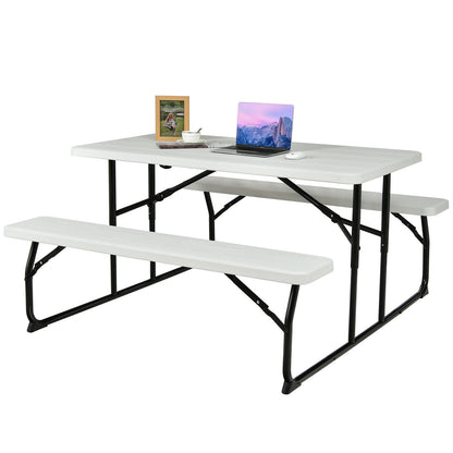 Foldable Picnic Table Bench Set with Anti-slip Pads-White