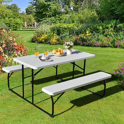 Foldable Picnic Table Bench Set with Anti-slip Pads-White