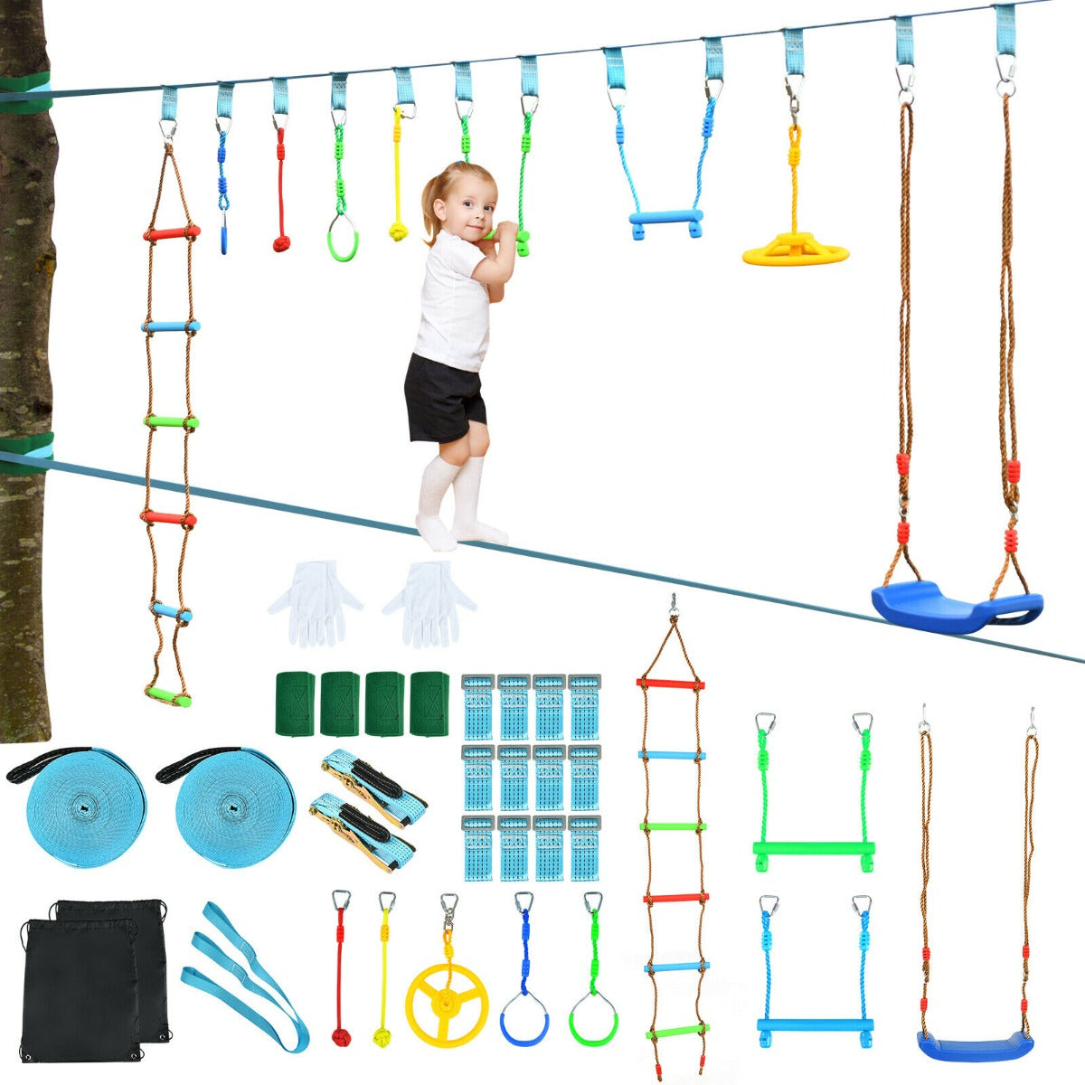 Ninja Slackline Set for Kids with Swing and Arm Trainer