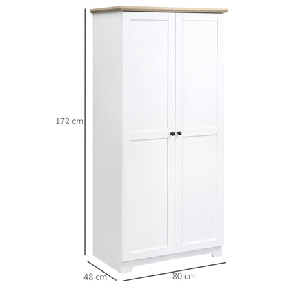 HOMCOM 172cm Wooden Storage Cabinet Cupboard With 2 Doors 4 Shelves White Pantry Closet