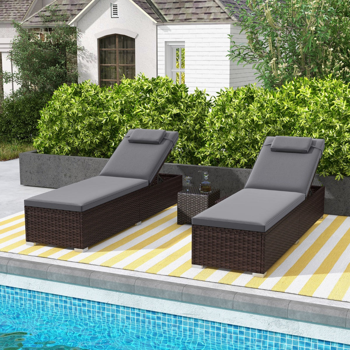 Outdoor PE Rattan Lounge Chair with 6-level Backrest and Comfy Seat Cushion-Grey