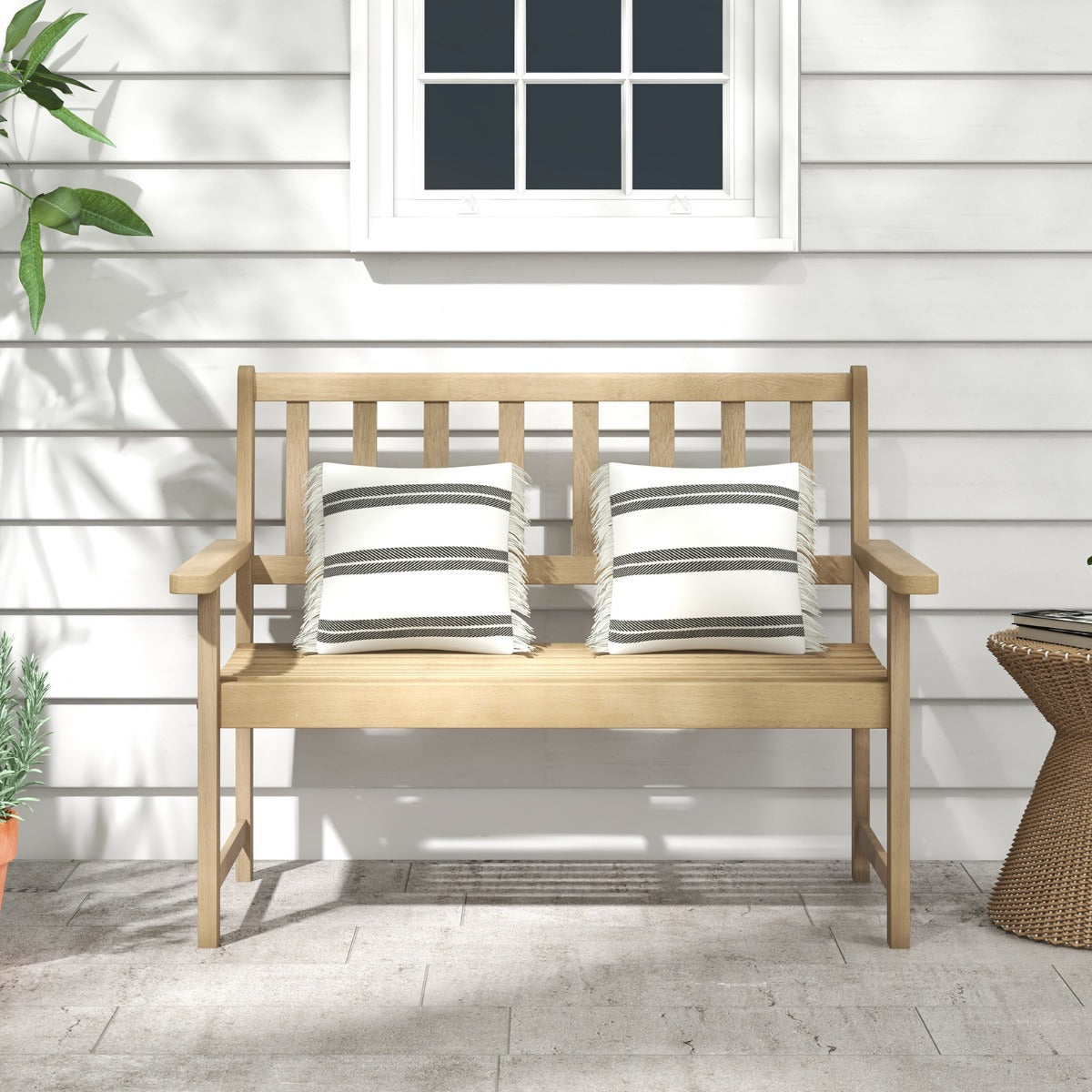 Outdoor Teak Wood Garden Bench with Backrest and Armrests