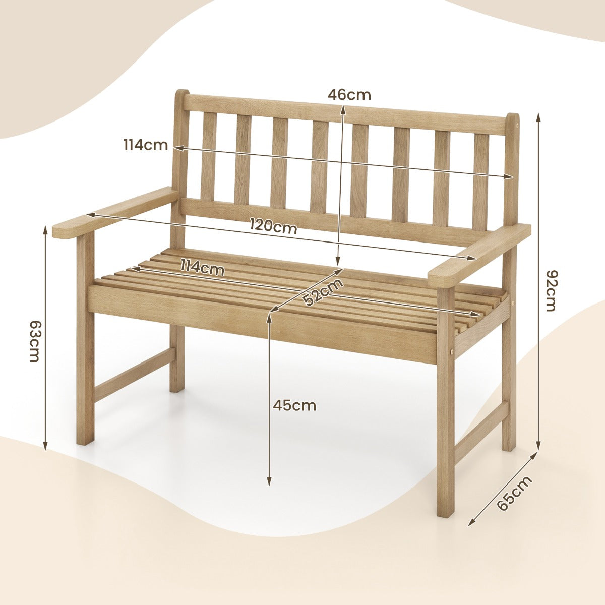 Outdoor Teak Wood Garden Bench with Backrest and Armrests