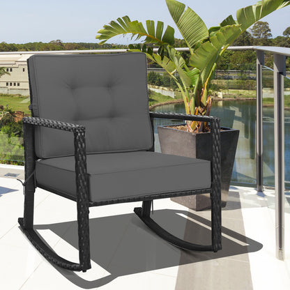 Outdoor Wicker Rocking Chair with Heavy-Duty Steel Frame-Grey