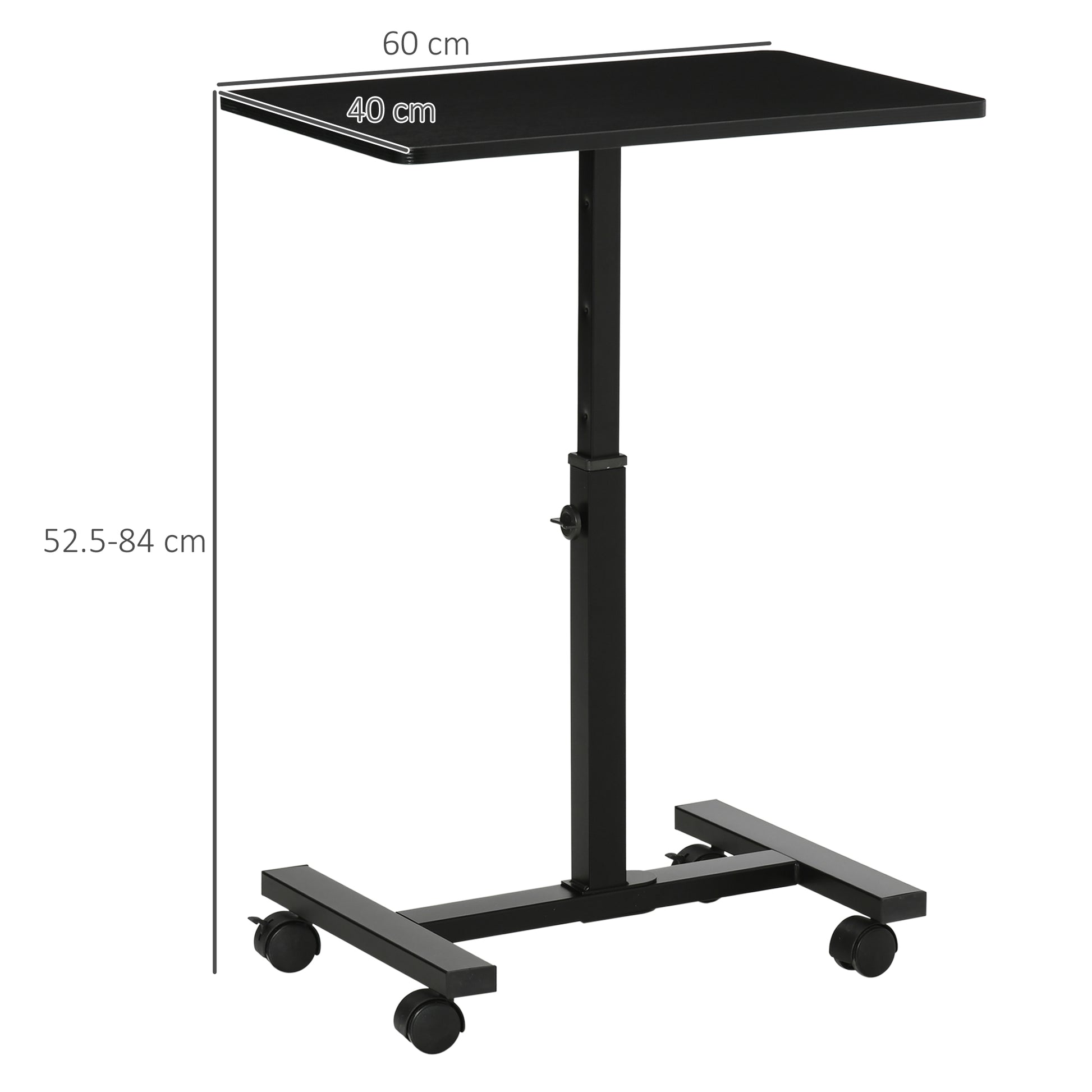 HOMCOM Mobile Overbed Table, Rolling Laptop Stand with Wheels, Height Adjustable Sofa Side Table for Home Office, Black