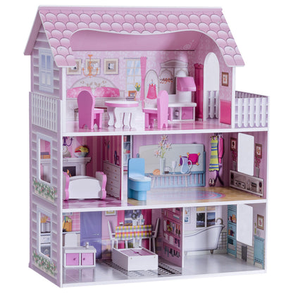 Wooden Dolls House Playset with Furniture and Accessories