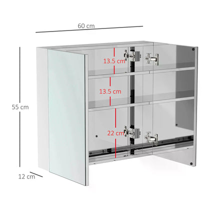 HOMCOM Stainless Steel Bathroom Mirror Cabinet, Double Doors,