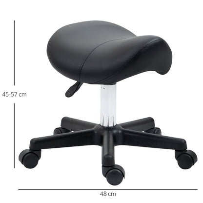 HOMCOM Saddle Stool, PU Leather Adjustable Rolling Salon Chair with Steel Frame for Massage, Spa, Beauty and Tattoo, Black