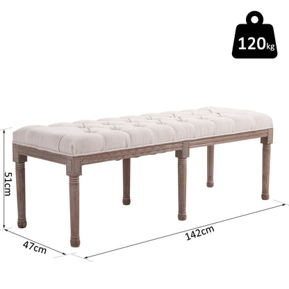 HOMCOM Bed End Side Chaise Lounge Sofa Stool Chic Button Tufted Window Hallway Seat Bench Wooden Leg Fabric Cover Padded Beige