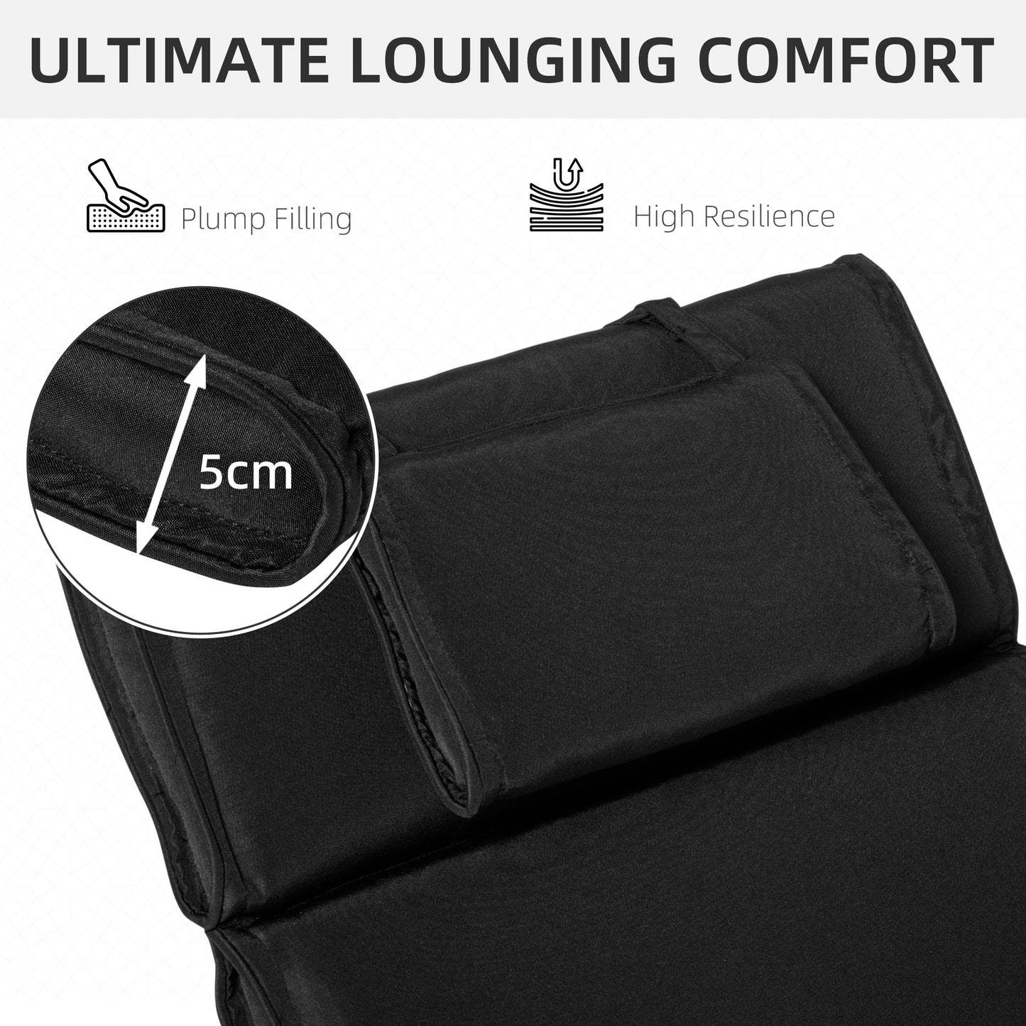 Outsunny Garden Sun Lounger Chair Cushion Reclining Relaxer Indoor Outdoor Black