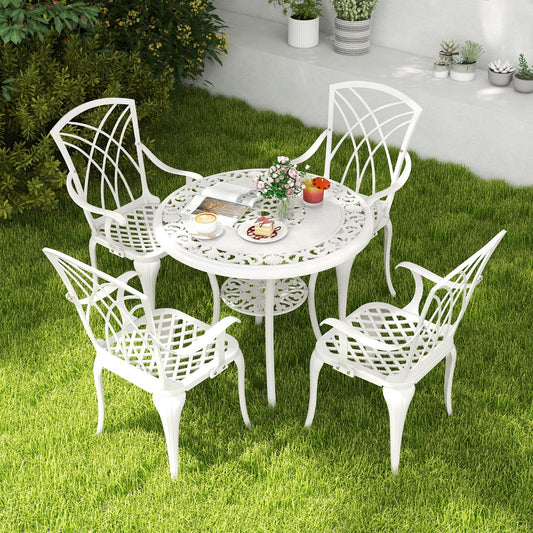 Patio Bistro Table Chair Set with Umbrella Hole for Garden Patio Balcony-White