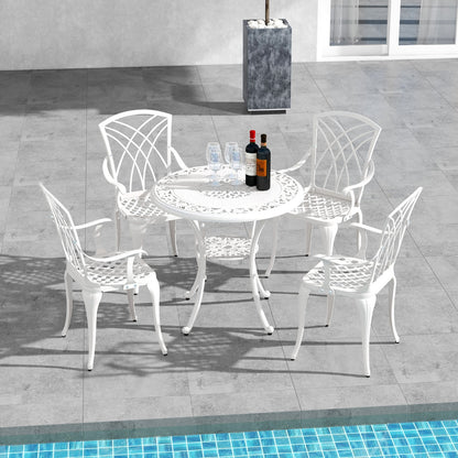 Patio Bistro Table Chair Set with Umbrella Hole for Garden Patio Balcony-White