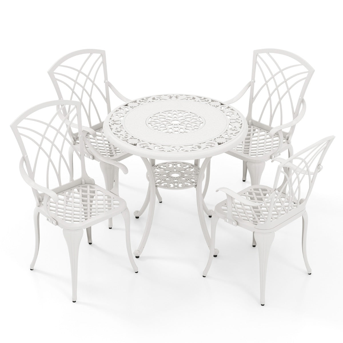 Patio Bistro Table Chair Set with Umbrella Hole for Garden Patio Balcony-White