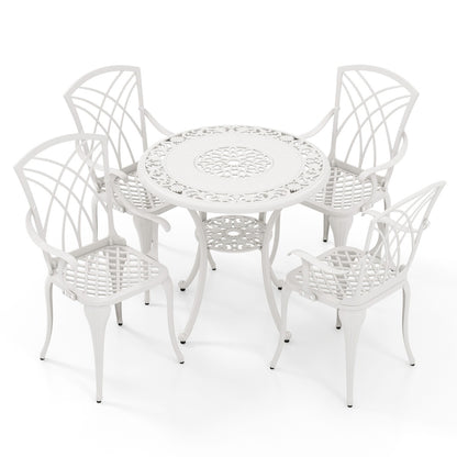 Patio Bistro Table Chair Set with Umbrella Hole for Garden Patio Balcony-White