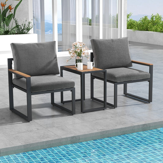 3 Pieces Patio Furniture Set with Soft Cushions for Backyard, Poolside, Porch, Balcony-Grey