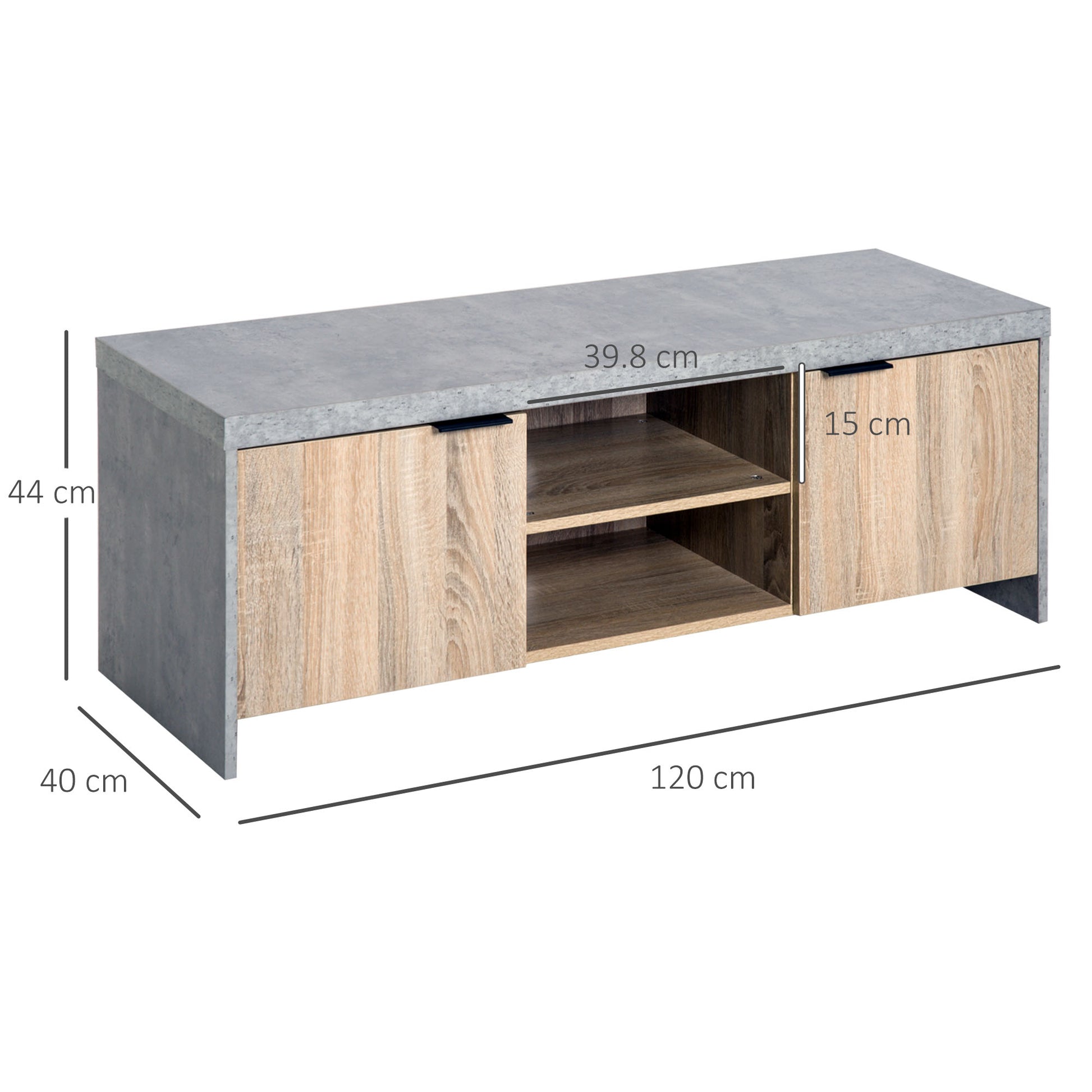 HOMCOM Wooden TV Unit 1.2M TV Stand Cabinet Home Media Center DVD CD Storage Unit Entertainment Station Living Room Furniture-Grey