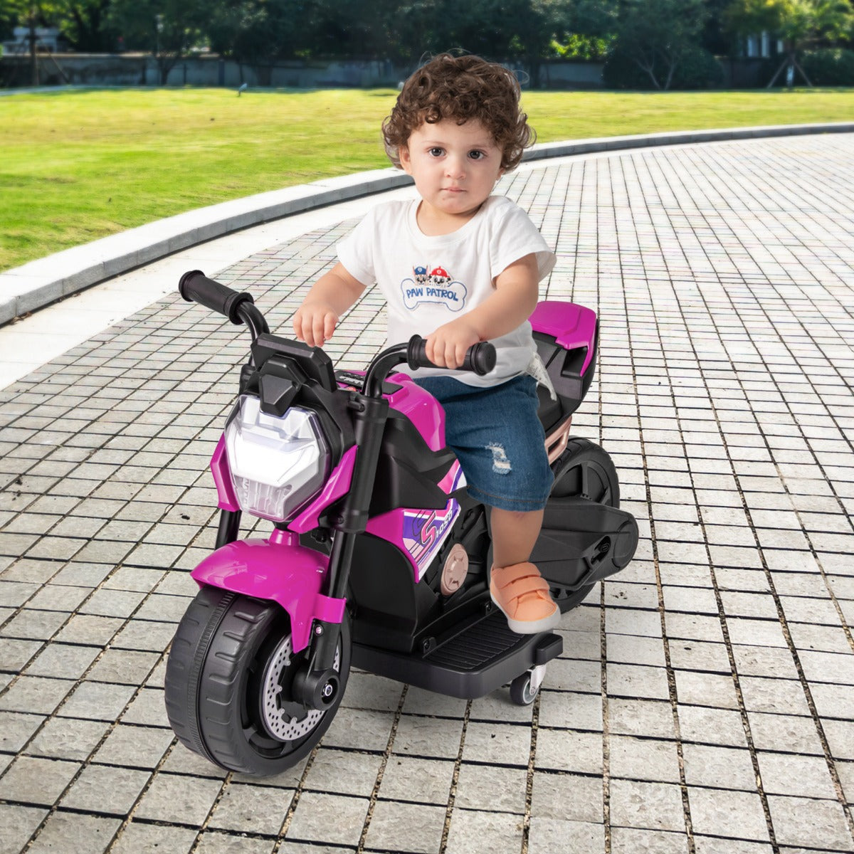 6V Kids Ride-on Motorcycle with 2-wheel/3-wheel Conversion &amp; Detachable Training Wheels-Pink