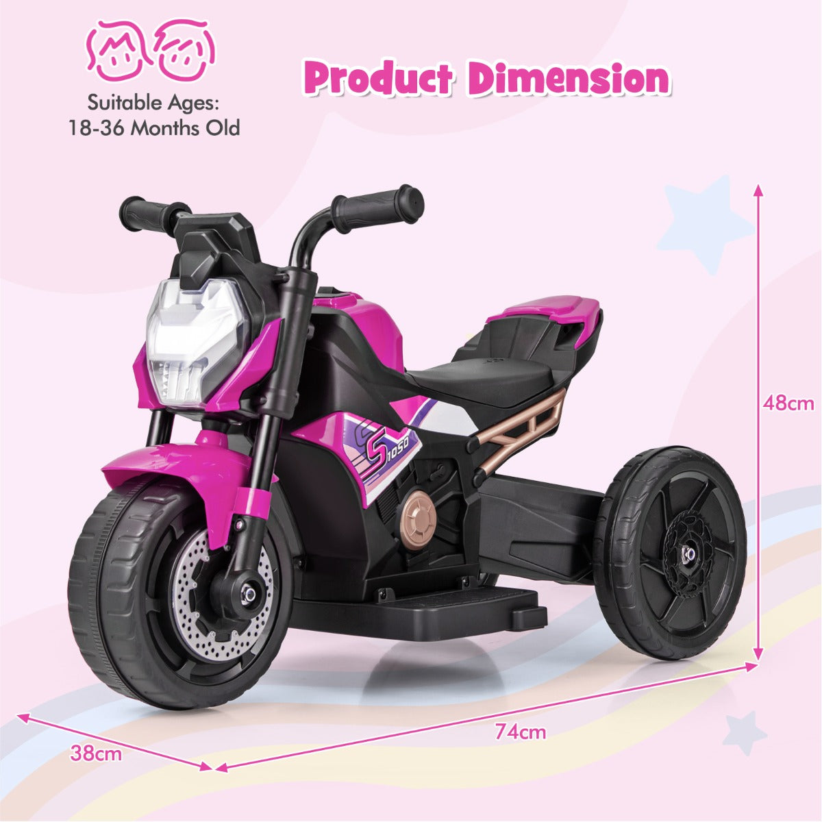 6V Kids Ride-on Motorcycle with 2-wheel/3-wheel Conversion &amp; Detachable Training Wheels-Pink