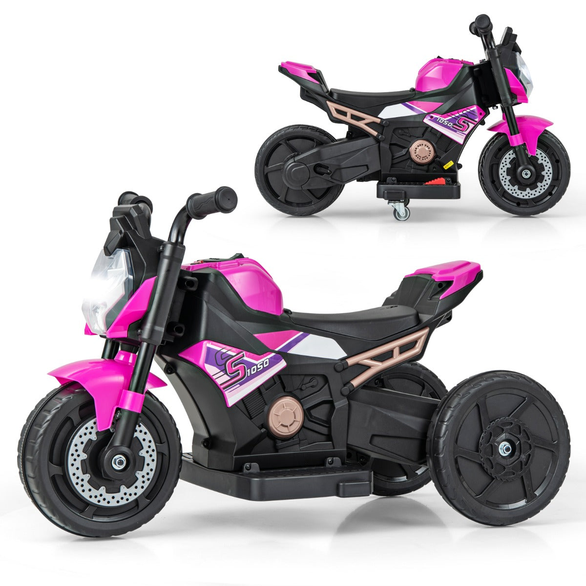 6V Kids Ride-on Motorcycle with 2-wheel/3-wheel Conversion &amp; Detachable Training Wheels-Pink