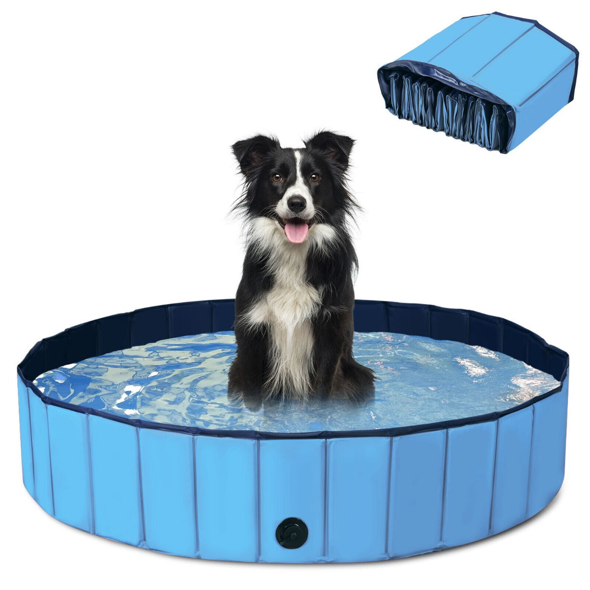 XXL Foldable Pet Bath Swimming Pool with Rotatable Drain Valve-Blue