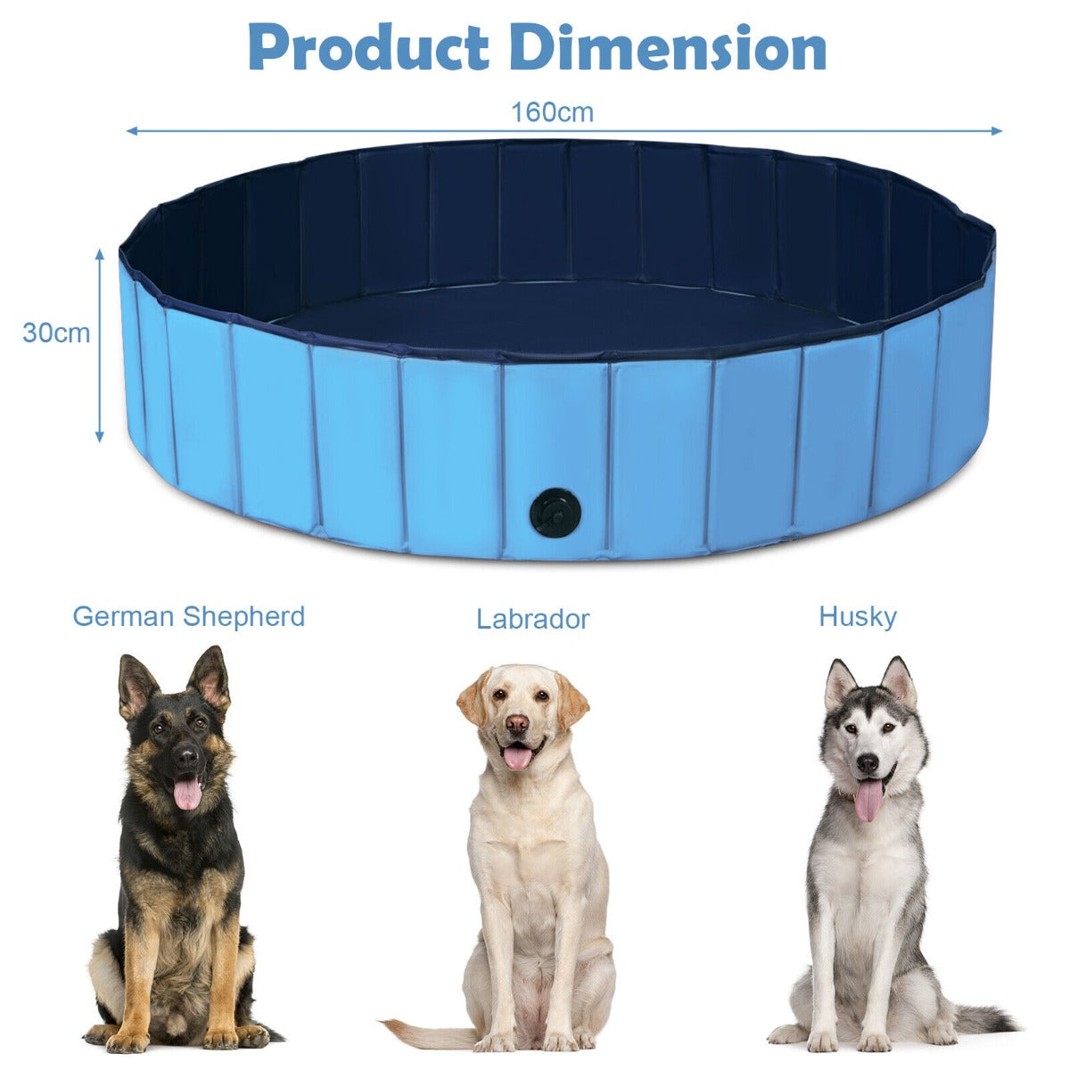 XXL Foldable Pet Bath Swimming Pool with Rotatable Drain Valve-Blue