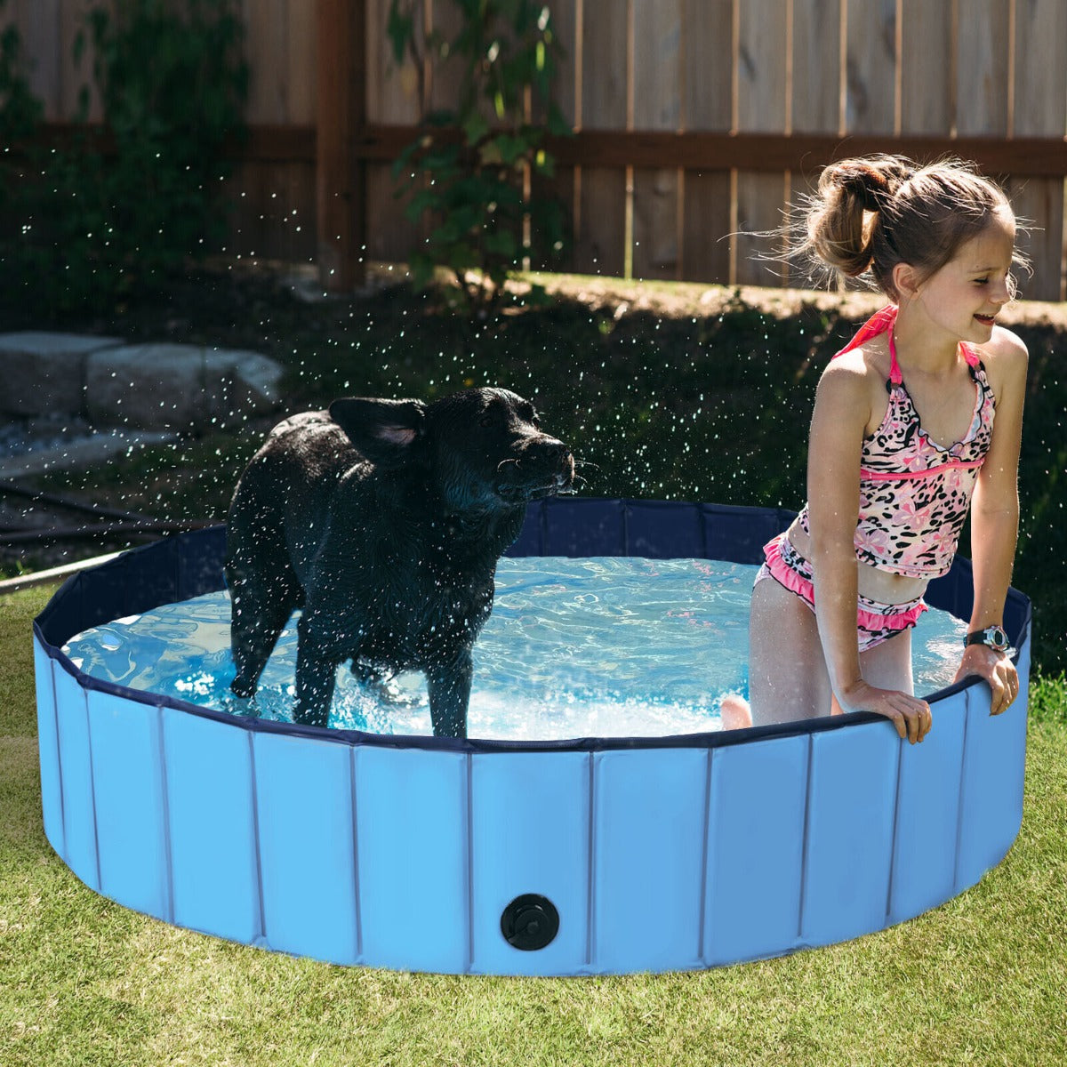 XXL Foldable Pet Bath Swimming Pool with Rotatable Drain Valve-Blue