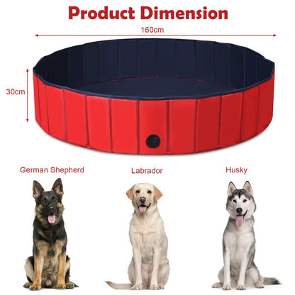 XXL Foldable Pet Bath Swimming Pool with Rotatable Drain Valve-Red