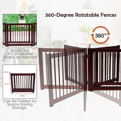 Freestanding Foldable Wooden Pet Gate with 360°Hinges and Lockable Door