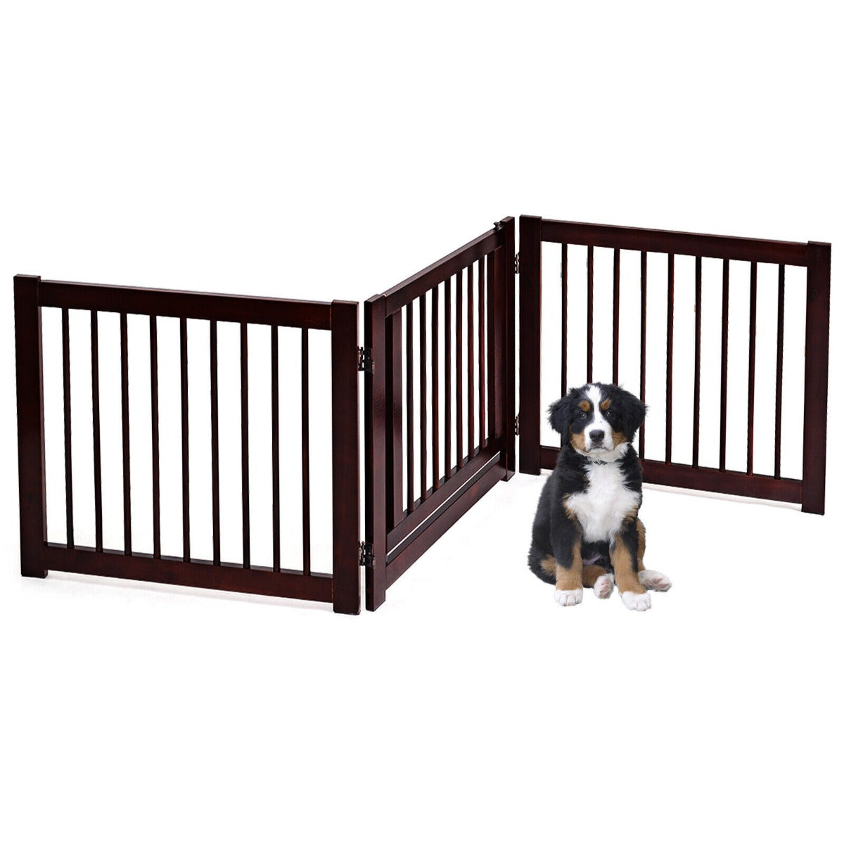 Freestanding Foldable Wooden Pet Gate with 360°Hinges and Lockable Door