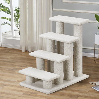 4-Step Carpeted Cat Dog Easy Climb Ladder-White