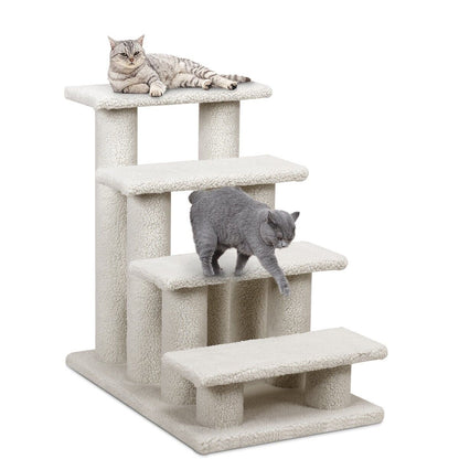 4-Step Carpeted Cat Dog Easy Climb Ladder-White