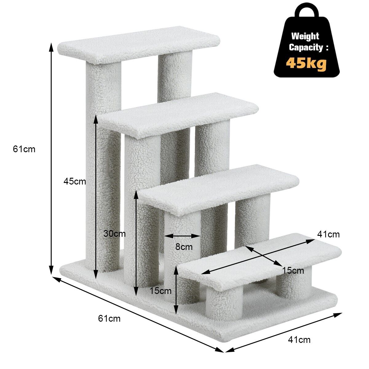 4-Step Carpeted Cat Dog Easy Climb Ladder-White