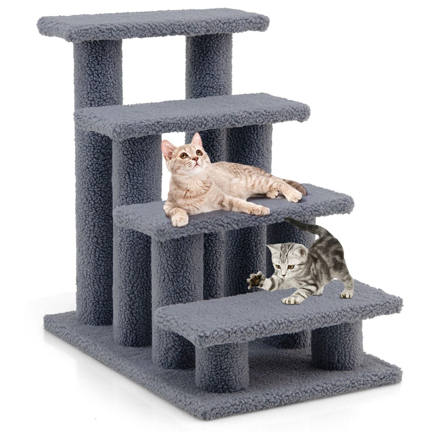 4-Step Carpeted Cat Dog Easy Climb Ladder-Grey