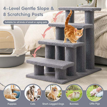 4-Step Carpeted Cat Dog Easy Climb Ladder-Grey