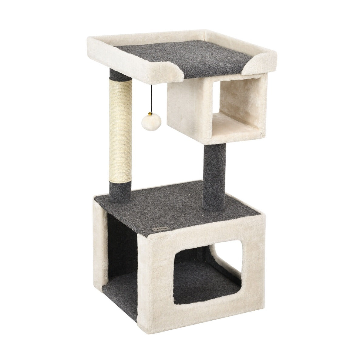 2 Condos Cat Climbing Tree with Scratching Post and Plush Ball-White