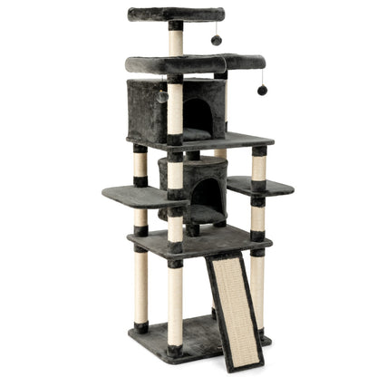 Cat Tree Condo wth Scratching Poles and Board-Dark Grey