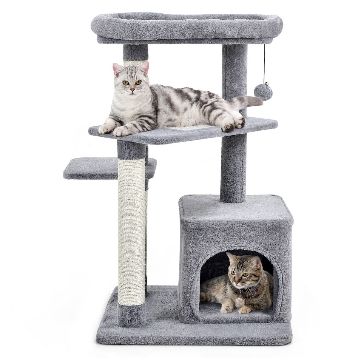 4-Layer Cat Tree with Scratching Posts Cat Condo Dangling Ball-Grey