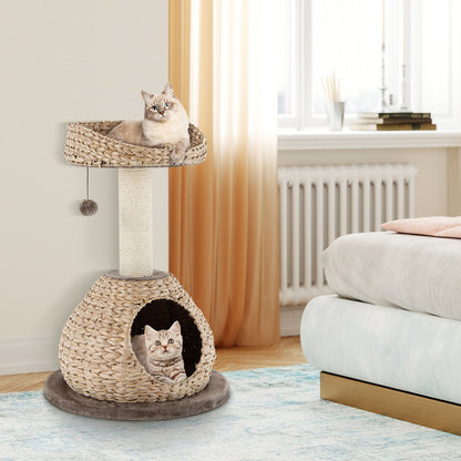 Indoor Cat Tree with Sisal Scratching Post and Hanging Toy Ball-48 x 48 x 71 cm