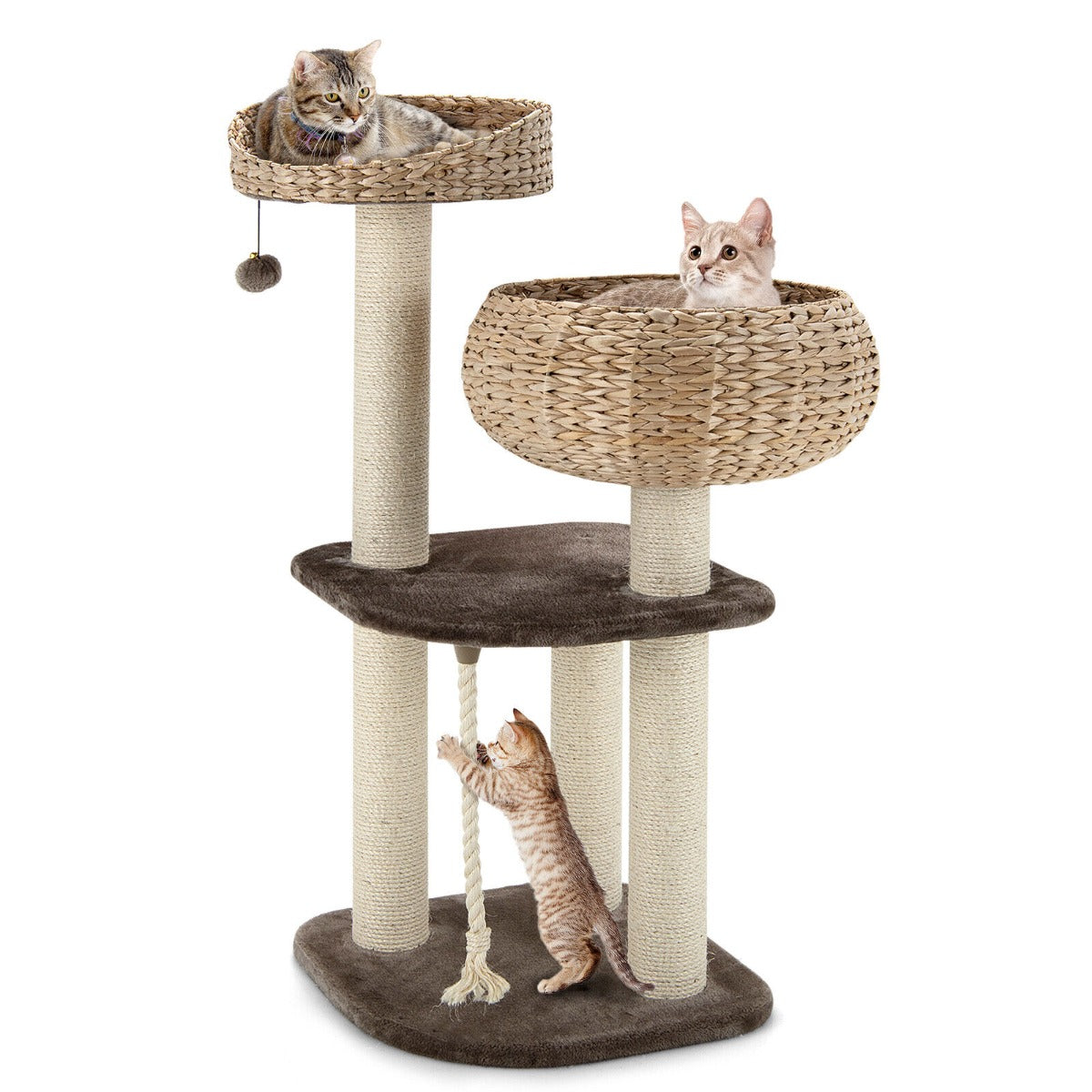 Indoor Cat Tree with Sisal Scratching Post and Hanging Toy Ball-45 x 45 x 103 cm