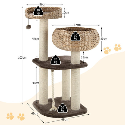 Indoor Cat Tree with Sisal Scratching Post and Hanging Toy Ball-45 x 45 x 103 cm