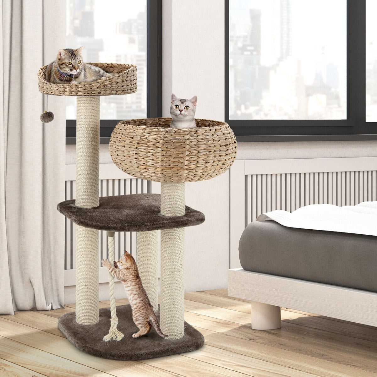 Indoor Cat Tree with Sisal Scratching Post and Hanging Toy Ball-45 x 45 x 103 cm