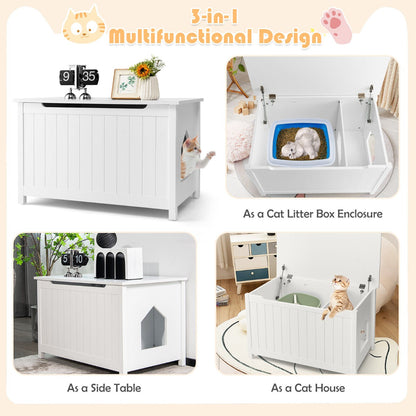 Large Wooden Cat Litter Box Top Opening Hidden Washroom Toilet-White