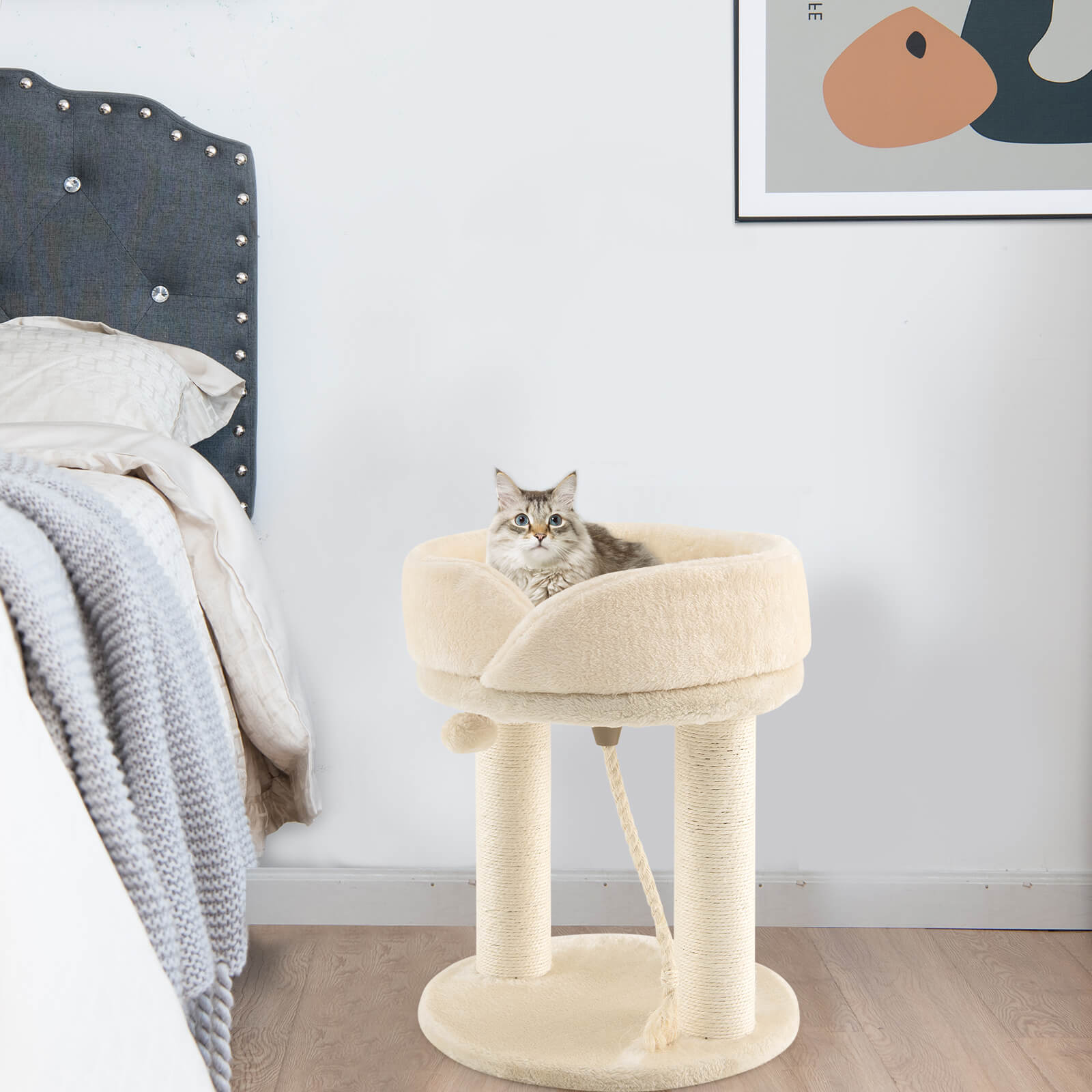 Cat Tree with Fur Ball and Sisal Rope-Beige