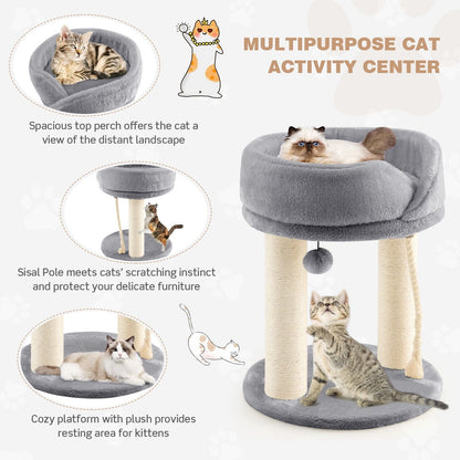 Cat Tree with Fur Ball and Sisal Rope-Grey