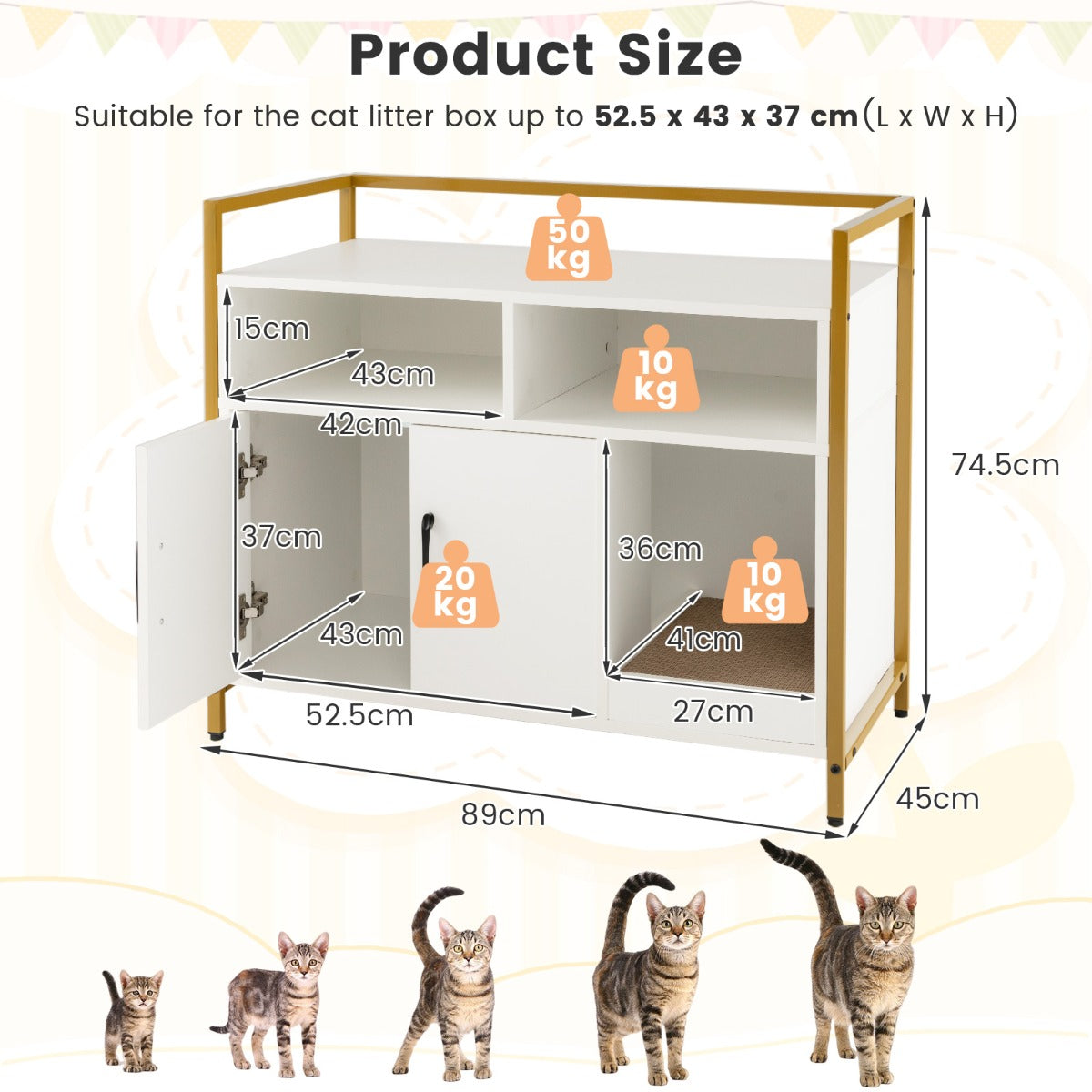 Wooden Cat Litter Box Enclosure with Compartments and Scratching Board-White