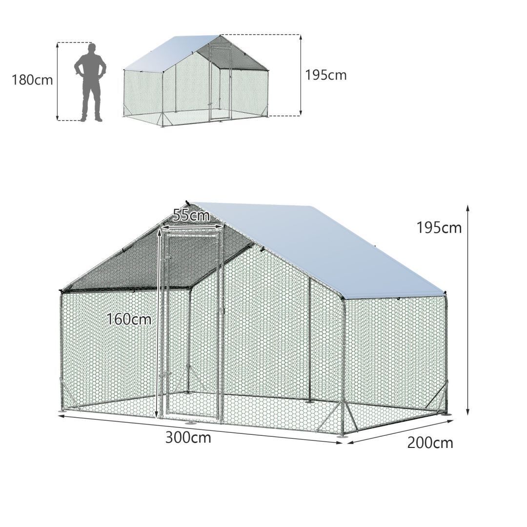 Large Spire-Shaped Chicken Run Coop with Waterproof and Sun-Protective Cover