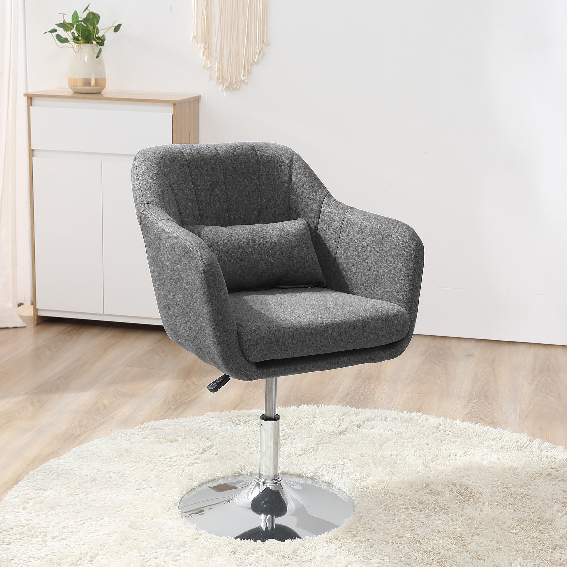 HOMCOM Swivel Accent Chair Contemporary Vanity Armchair with Adjustable Height Thick Cushion Lumbar Support Armrest for Bedroom